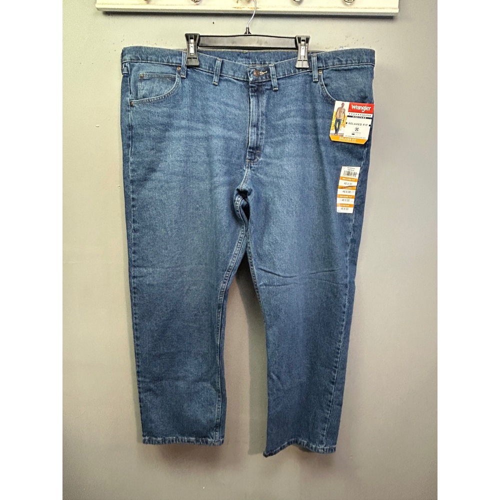 Wrangler Jeans Men 48x30 Blue Five Star Heritage Relaxed Fit Stretch Denim NEW